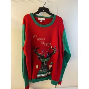 Jolly Sweater Bro “Where’s the Party? Beer. Christmas Moose and  ornaments light
